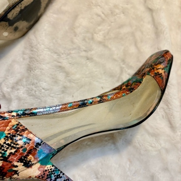 Vintage Heels J. Renee Size 9 Multicolored Snakeskin Metallic Orange Teal - Picture 10 of 16